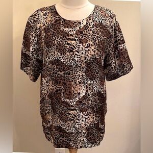 Fu Da 100% Fine Silk Vintage Brown Black Animal Print L Mob Wife Old Money Top